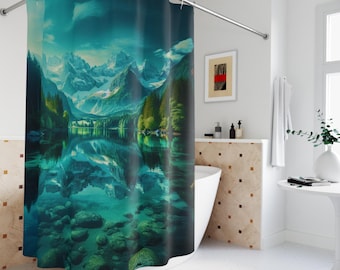 Aurora Mountain Lake Shower Curtain | Scenic Nature Landscape