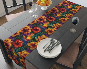 Tropical Hibiscus Floral Table Runner | Cotton-Poly Blend