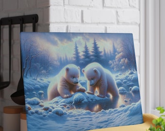 Cozy Bear Glass Cutting Board | Bear Art Kitchen Decor, Nature Lover Gift, Unique Housewarming Present, Winter Cooking Essential