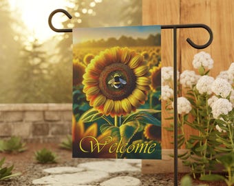 Sunflower Welcome Garden Flag, Outdoor Decor Banner, Spring and Summer Decoration, Yard Sign for Home, Porch Welcome Flag