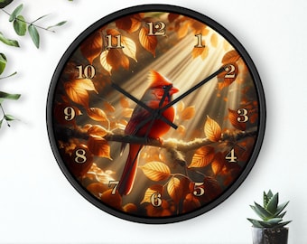 Autumn Cardinal Wall Clock, Perfect Home Decor for Nature Lovers, Fall Gifts, Seasonal Decoration, Unique Wall Art