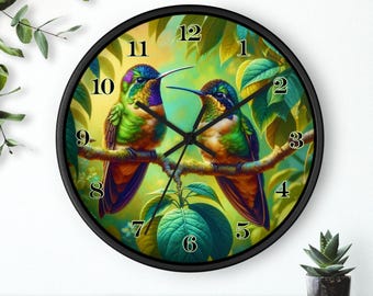 Colorful Hummingbird Wall Clock, Tropical Decor, Nature Lover Gift, Home Office Wall Art, Birdwatching Wall Clock