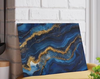 Elegant Glass Cutting Board with Blue Marble Design, Ideal for Weddings, Housewarming, Holiday Gift, Kitchen Decor, Cooking