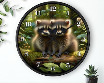 Adorable Baby Raccoons Wall Clock | Woodland Forest Animal Decor