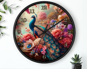 Peacock Floral Wall Clock, Colorful Clock Decor for Home, Vintage Style Wall Art, Perfect Gift for Art Lovers, Bohemian Living Room