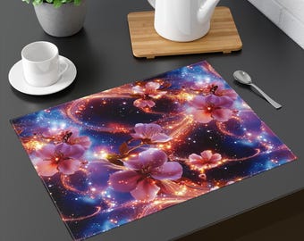 Celestial Cherry Blossoms Placemat | Floral Galaxy Table Mat