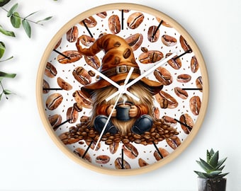 Gnome Coffee Wall Clock, Perfect for Coffee Lovers, Home Decor, Kitchen Wall Art, Gift for Coffee Enthusiasts, Whimsical Design