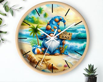 Beach Gnome Wall Clock - Home Decor, Nautical Home Accent, Coastal Vibes, Summer Decor, Fun Gift Idea
