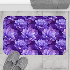 Purple Lotus Floral Bath Mat - Relaxing Home Decor, Spa Vibe, Bathroom Accessory, Gift for Her, Flower Design