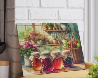 Rustic Country Kitchen Glass Cutting Board, Ideal for Home Cooks, Great for Weddings, Housewarming Gifts, Farmhouse Decor