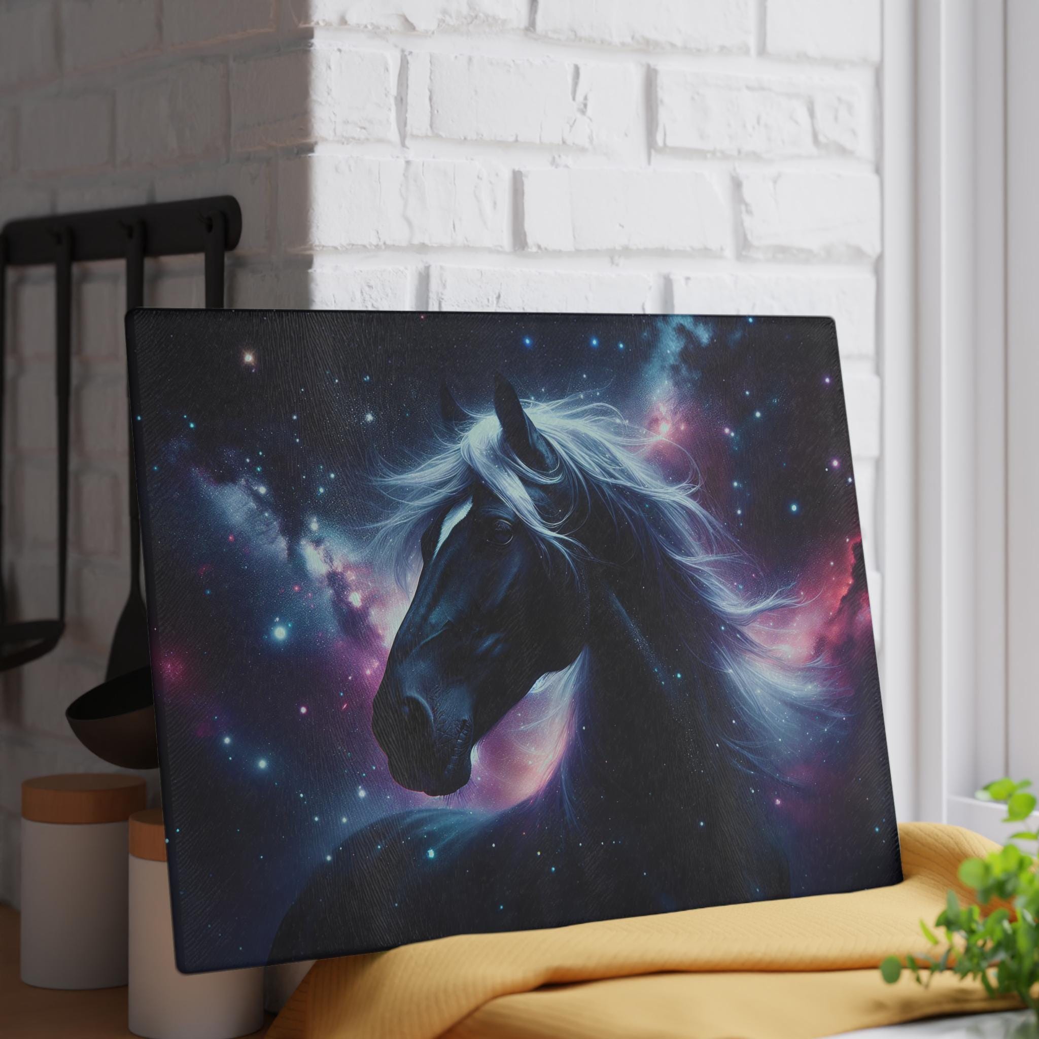 Glass Cutting board, featuring Horse and Foal. main image 1