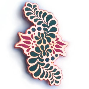Floral Folk Motif Enamel Pin- Rose Gold Tulipán