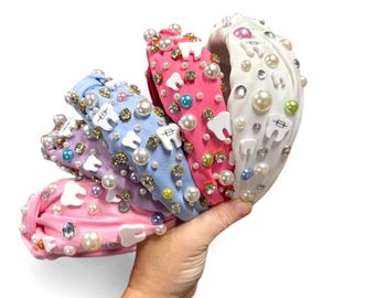 Tooth Headband, Dental Accessory for Her, Pearls, Dental Team Gift, Dental Assistant Gift, Orthodontist, Rhinestone Embellished