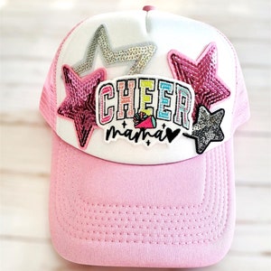 Cheer Mom Trucker Hat for Women, Hat with Patches, Cheerleading Gift for her, Comp Day, Dance Team Gift, Customizable Hat, Sports Mom