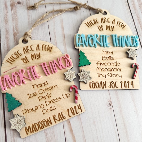 Custom Kid's Christmas Ornament, My Favorite Things, Gift for Child, 2025 Personalized Ornament, Family Holiday Gift, Wooden Tree Decor