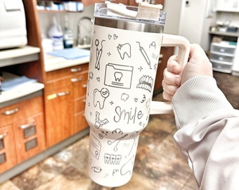 Engraved Dental Tumbler with Handle, Hygienist Gift, 40oz, 30oz