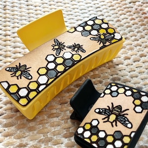 Leather Claw Clip, Bee Keeper Gift, Bee Hair Clip, Mommy and Me Hair Accessory, Bee Lover Gift, Claw Clips, Honeybee gifts, birthday for her