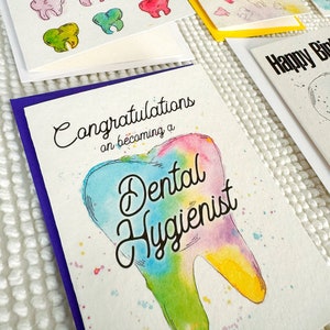 Cartão odontológico para impressão, cartão de aniversário da equipe odontológica para ela, formatura da faculdade de odontologia, higienista dental, cartão de felicitações, dente, cartão digital