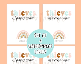 Thieves Cleaner Label 16oz -set of 4, thieves floral label, essential oils, young living cleaning bottle, Thieves Oil, Thieves laundry