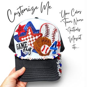 Sports Mom Trucker Hat, Custom Hat with Patches, Baseball Mama Gift for her, Basketball Mom, Football Game Day hat for women, Softball Mama