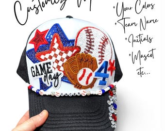 Baseball Mama Women\'s Red, White & Blue Beaded Trucker Hat Red White Blue Baseball Mama Trucker Hat – LOZ Outfitters main image 2