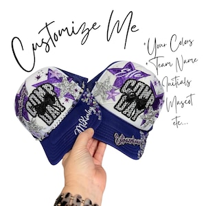 Custom Rhinestone Trucker Hat, Bougie Cheer Mom Hat, Dance Mama, Comp Day Hat, Pom Poms