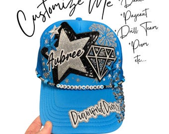 Customizable Dance Team Hat, Personalized Sequin Trucker, Pageant Hat, Drill Crew Cap