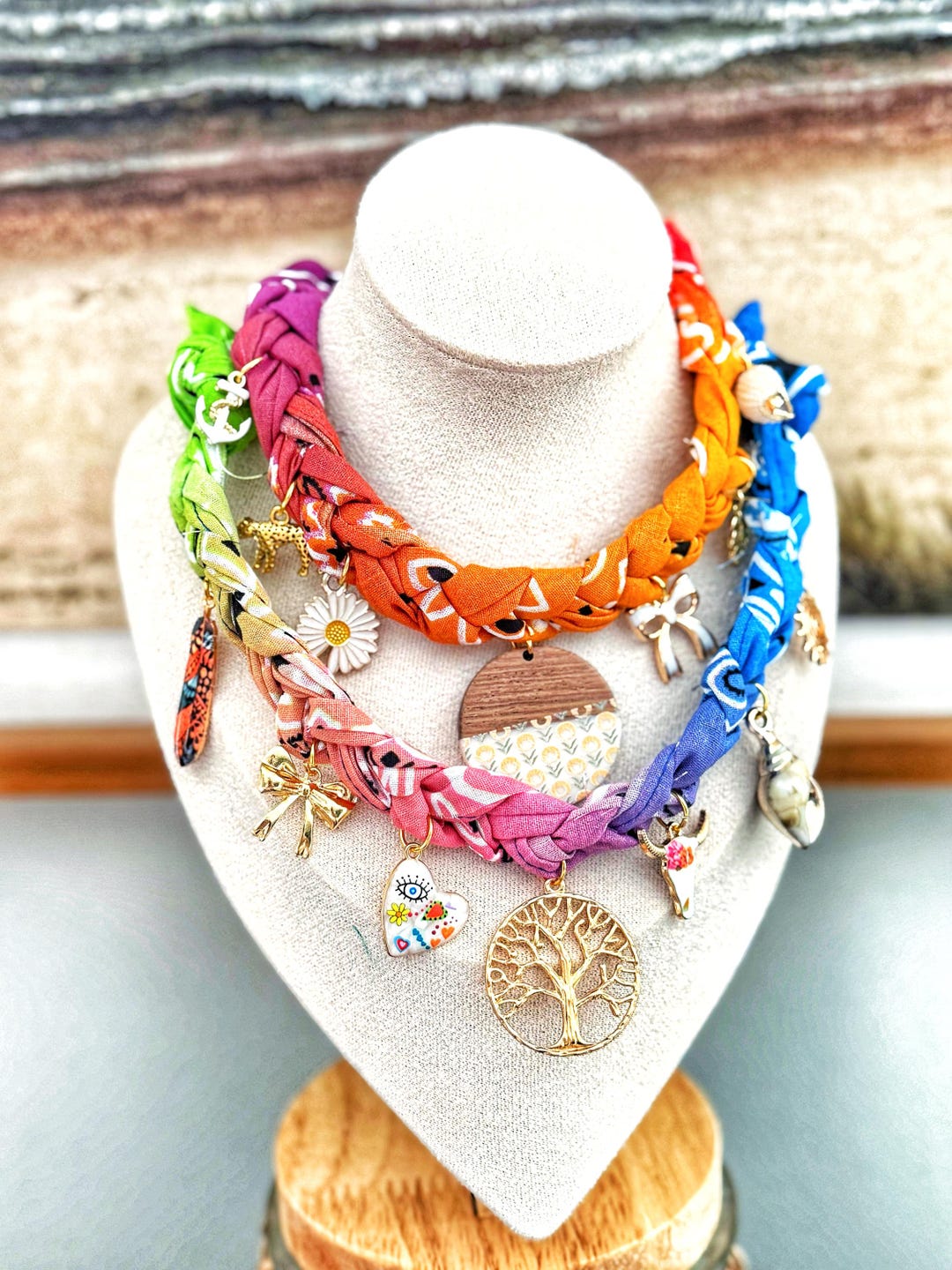 Bandana Charm Necklace, Coastal Necklace, Statement Jewelry