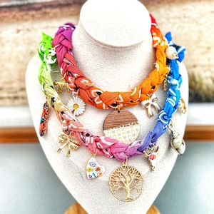 Bandana Charm Necklace, Coastal Necklace, Statement Jewelry, Birthday Gift for Her, Braided Bandana Choker, Girls Trip Gift, Beach Jewelry