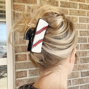 Baseball Hair Clip, Leather Claw Clip, Baseball Hair Accessory, Baseball Mom Gift, Sport Headband, Travel ball mom, baseball gift for friend