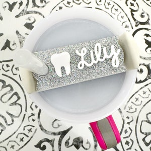 Adorno para vaso de dientes personalizado, placa de acrílico con nombre, regalo dental