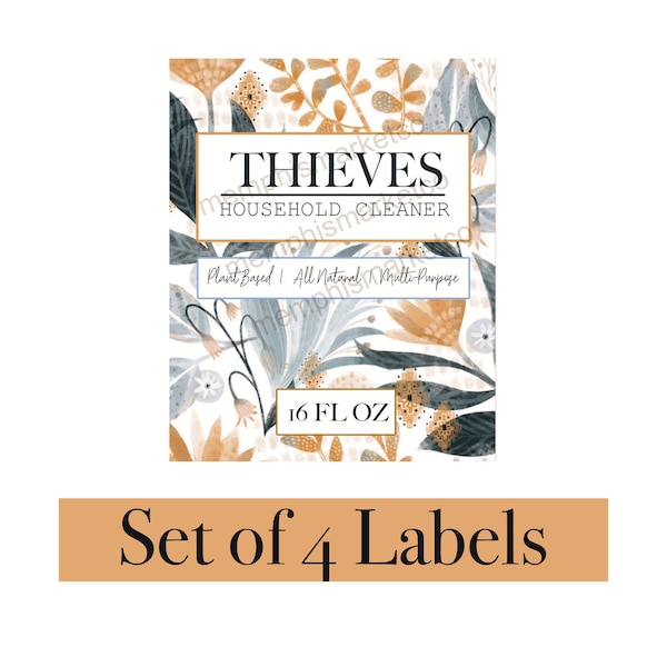 Thieves Cleaner Label -set of 4, waterproof thieves spray bottle label, essential oils,natural living,young living,Thieves cleaner,Non Toxic