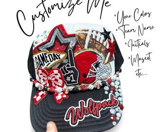 Custom Women Football Hat, Rhinestone Sports Mom Cap, Game Day Tailgate Accessories, School Spirit, Bougie Jeweled Hat