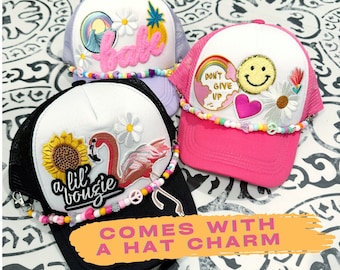 Patch Trucker Hat, Hat Charms, Hat Accessory, Hat with Patches, best friend birthday, gift for her, Bachelorette Party favor, Spring Break