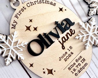 My First Christmas 2025 Ornament, New Baby Gift Custom Ornament Family Keepsake Snowflake Ornament Birth Announcement For New Parents Mom