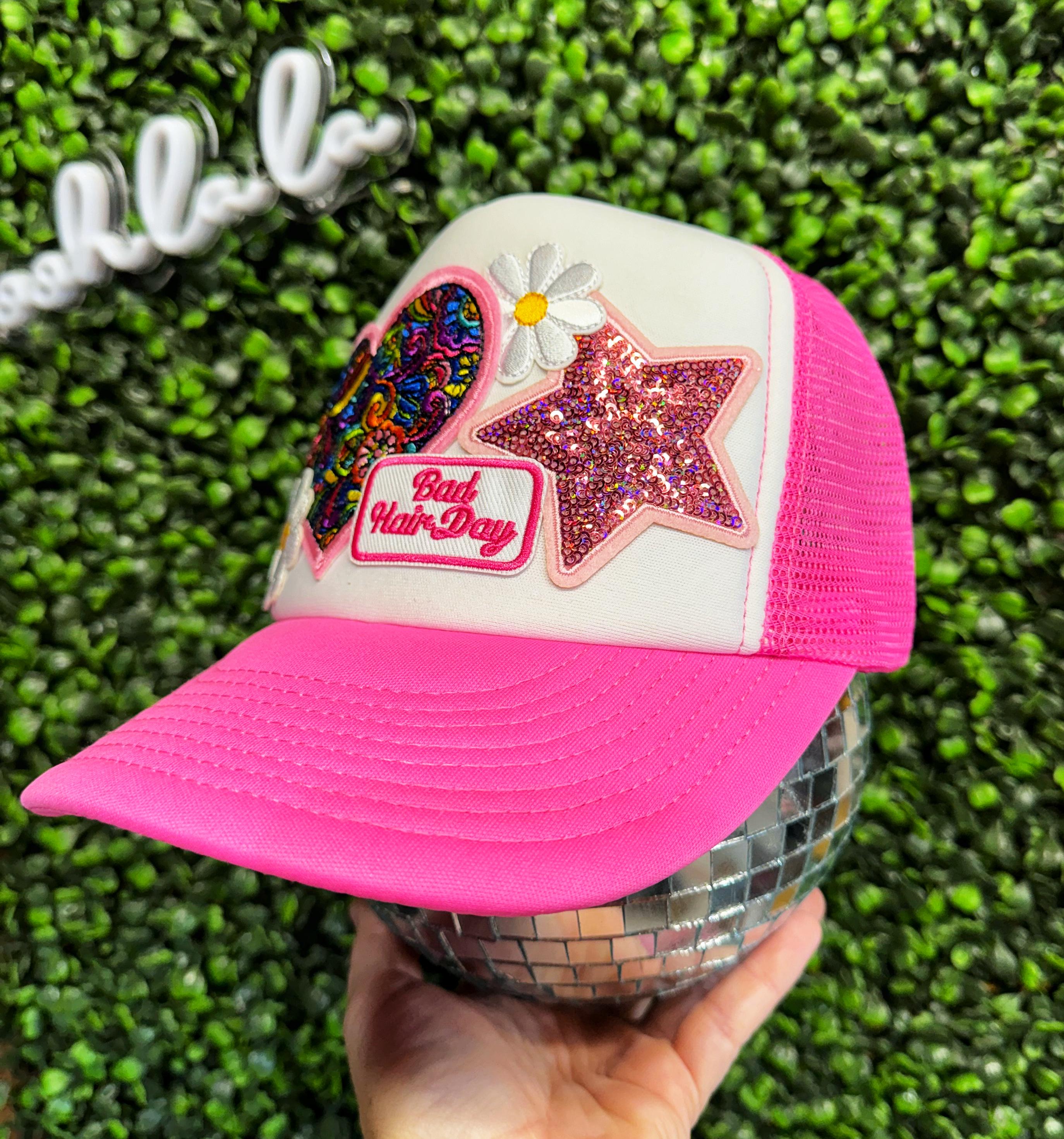 Bad Hair Day Pink Western Trucker Hat Snapback Custom Patches Bling Cap Chain Bad Hair Day main image 4