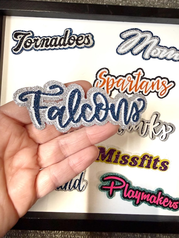 Custom Team Patch 4” Hat Decal, Glitter Vinyl Iron-On Patch, Personalized Name Patch, Hat Patch, Bag Patch