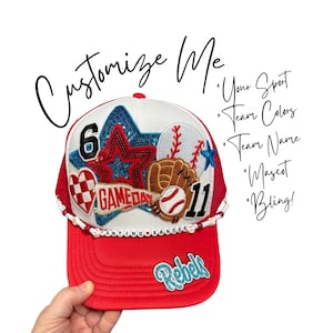 Custom Baseball Trucker Hat, Sports Mom Gift for Her, Game Day Hat with Patches, Bougie Rhinestone Trucker Hat