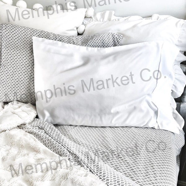 Standard Pillowcase Mockup- blank pillowcase, white pillowcase mock-up, boho, bedding mockup, listing photo, pillow cover mock-up, gift idea