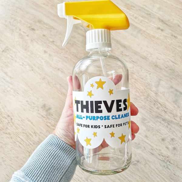 Thieves Cleaner Label, waterproof thieves spray bottle label, essential oils, scalloped label ,young living,Thieves cleaner,Non Toxic,