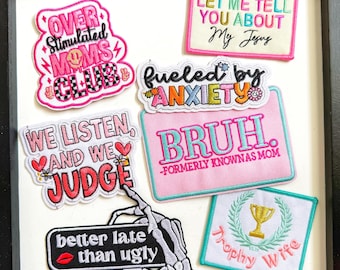 Embroidered Iron-On Trucker Hat Patches, Hat Bar Supplies, Girls Night Craft, Funny Saying Patches,  Anxiety Patch, Mom Patches