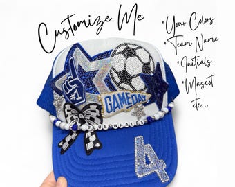 Soccer Mom Trucker Hat, Soccer Hat with Patches, Custom Hat for Her, Goalie Hat, Gift for Women, Game Day Hat, Soccer Mom Vibes, Football