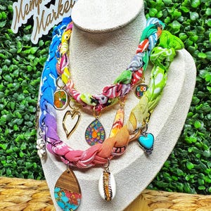 Bandana Charm Necklace, Western Necklace, Cowgirl Jewelry, Birthday Gift for Her, Braided Bandana Choker, Girls Trip Gift, Beach Jewelry