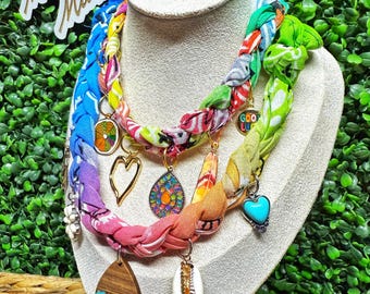 Bandana Charm Necklace, Western Necklace, Cowgirl Jewelry, Birthday Gift for Her, Braided Bandana Choker, Girls Trip Gift, Beach Jewelry