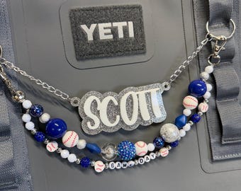 Custom Name Chain for Tote Bag, Beaded Acrylic Bag Charm, Personalized Tote Tag, Beach Bag Name Chain, Baseball Accessory, Cheer Mom