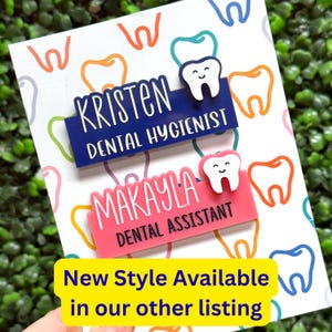 Cute Dental Name Tag, Personalized Dental Assistant Gift for Her, Hygienist Name Badge, Tooth Name Tag, Dentist Office Team Gift image 3