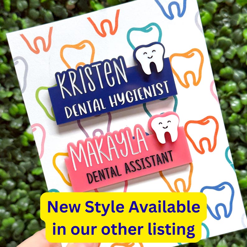 Cute Dental Name Tag, Personalized Dental Assistant Gift for Her, Hygienist Name Badge, Tooth Name Tag, Dentist Office Team Gift image 3