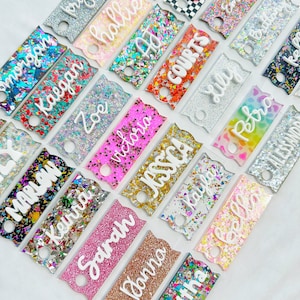 Tumbler Name Topper, Personalized Custom Tag, Stocking Stuffer for Teen, Teacher Gift Glitter Name Plate, Quencher Accessory for Christmas