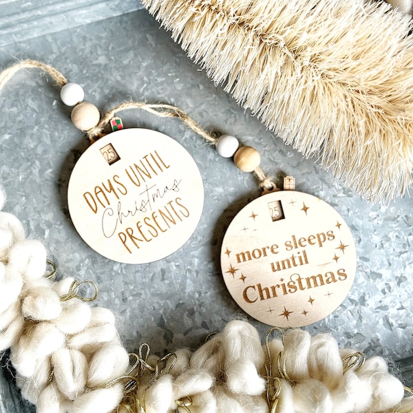Christmas Countdown Ornament, Sleeps until Santa, Wooden Holiday Ornament, Gift for Kids, Christmas Tree decor, ornament exchange