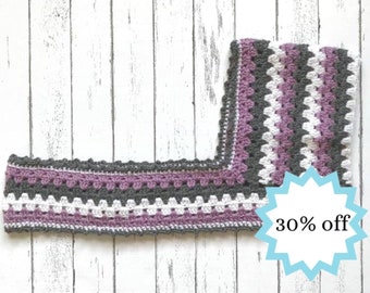 Purple, White, and Grey Kid's Striped Hooded Scarf